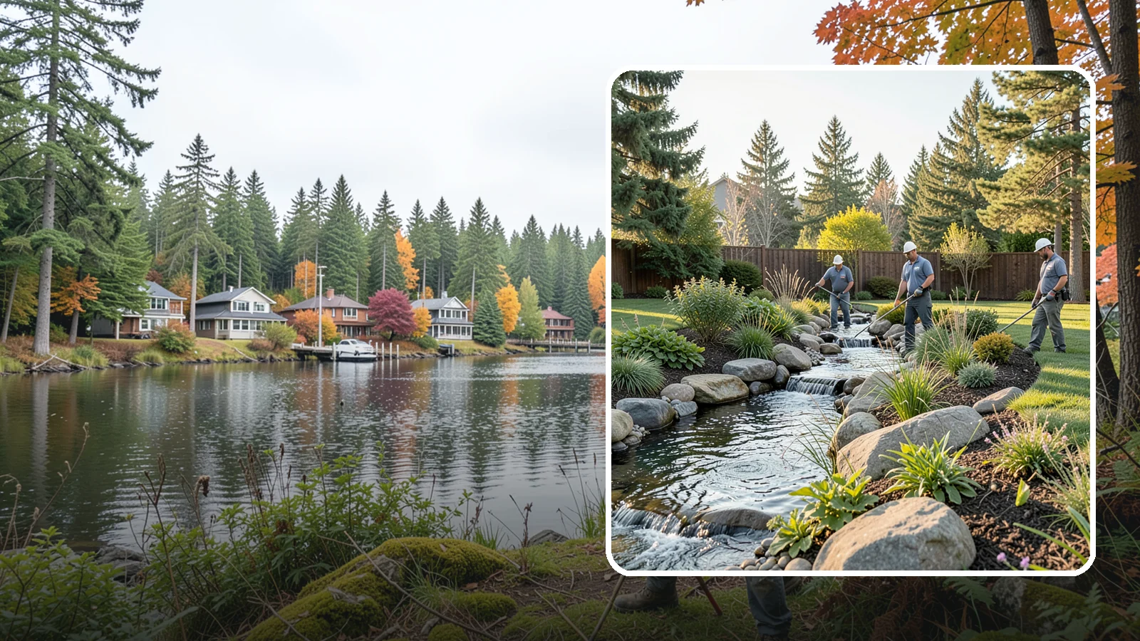 Stream Installation in La Conner, Skagit County, WA - Meandering garden streams that wind through the landscape with the natural sound of flowing water.