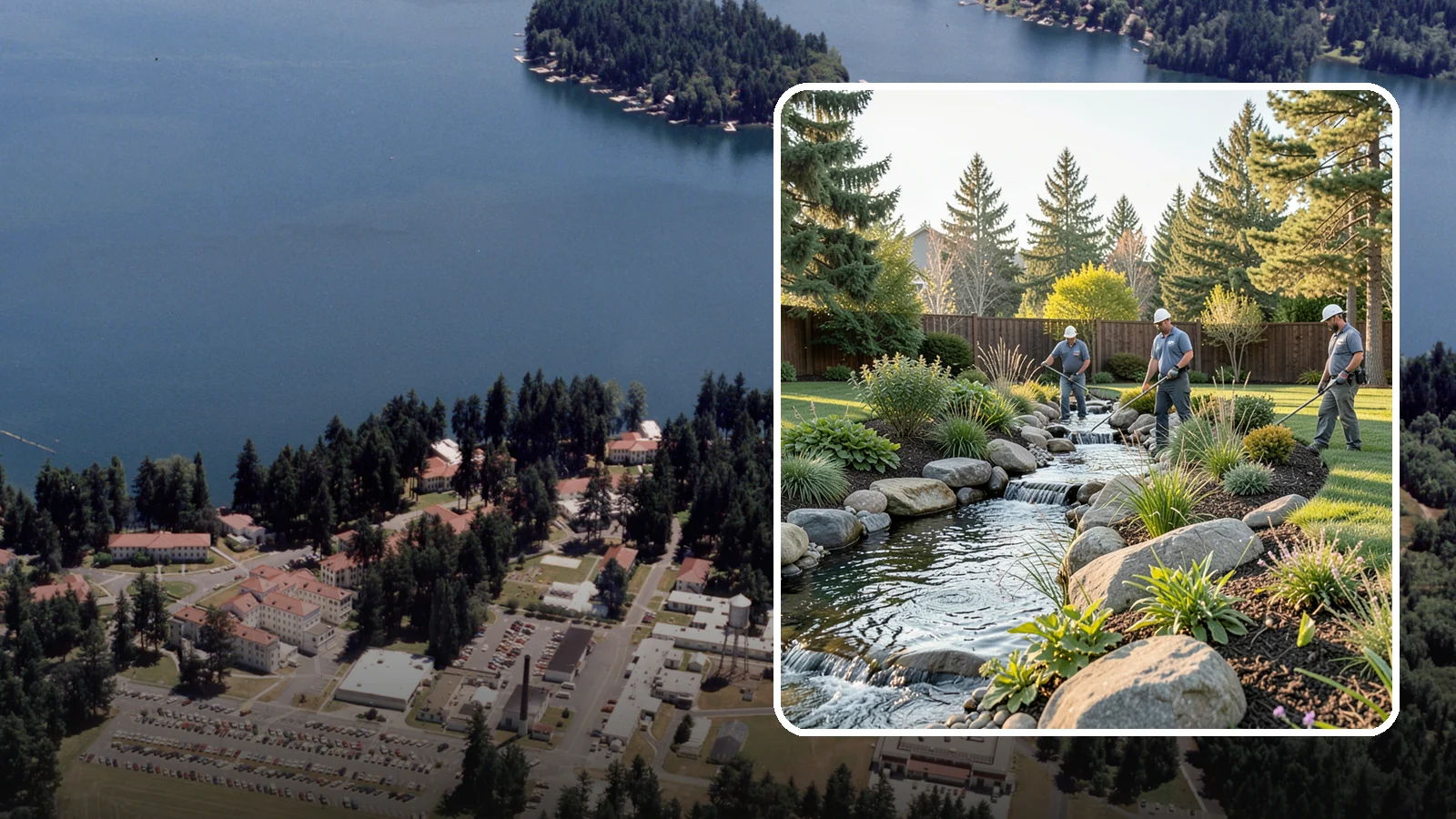 Stream Installation in Lakewood, Pierce County, WA - Meandering garden streams that wind through the landscape with the natural sound of flowing water.