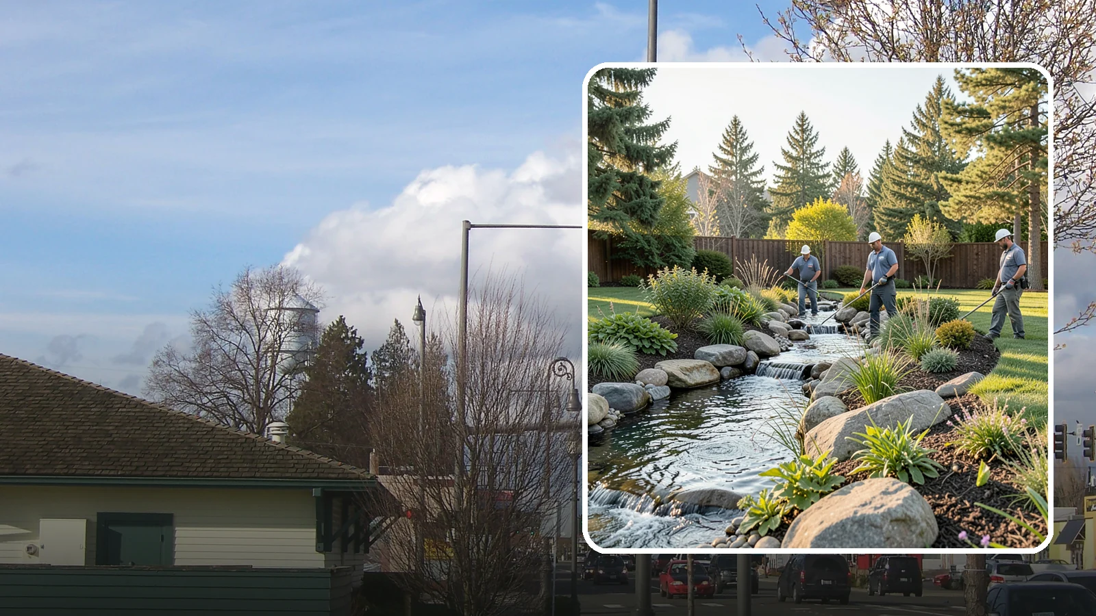 Stream Installation in Marysville, Snohomish County, WA - Meandering garden streams that wind through the landscape with the natural sound of flowing water.