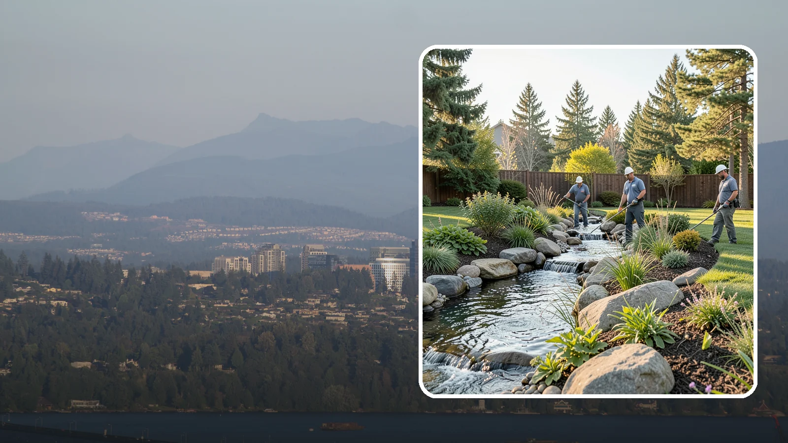 Stream Installation in Medina, King County, WA - Meandering garden streams that wind through the landscape with the natural sound of flowing water.
