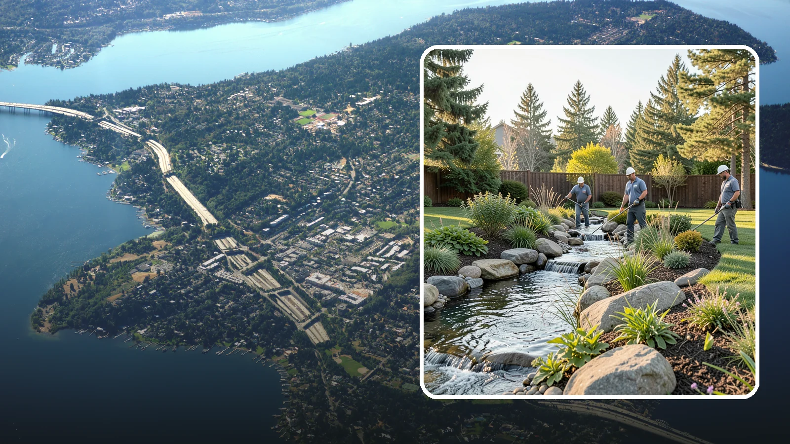 Stream Installation in Mercer Island, King County, WA - Meandering garden streams that wind through the landscape with the natural sound of flowing water.