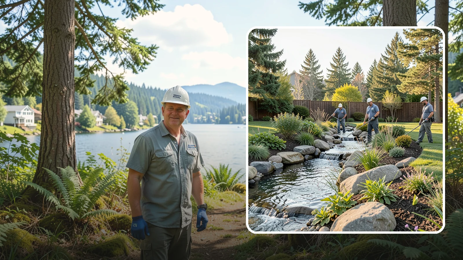 Stream Installation in Milton, King County, WA - Meandering garden streams that wind through the landscape with the natural sound of flowing water.