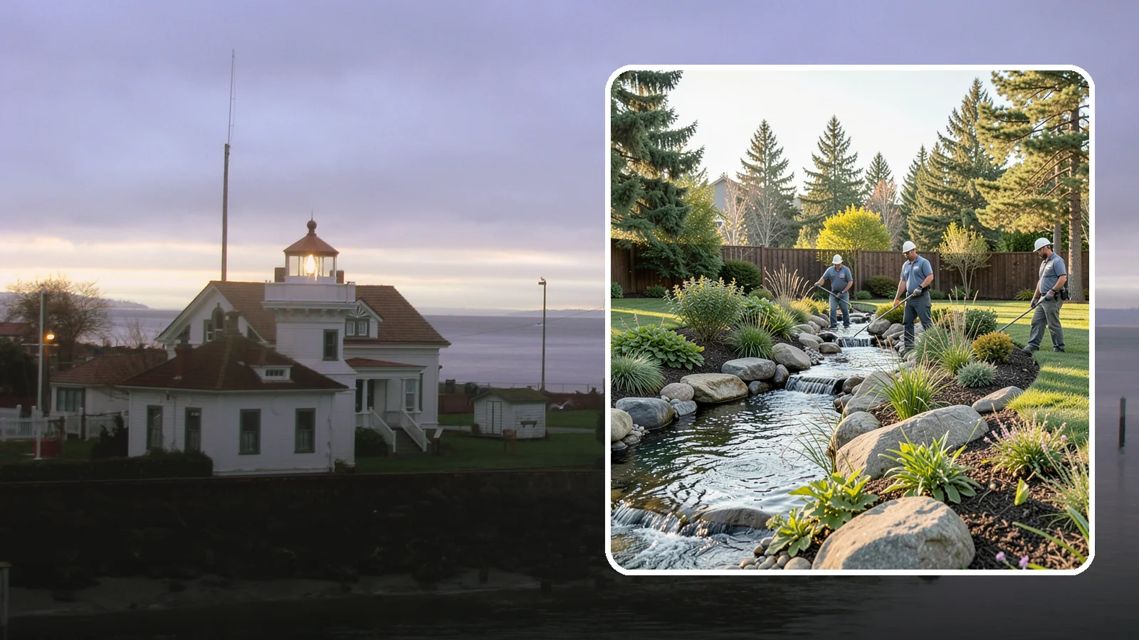 Stream Installation in Mukilteo, Snohomish County, WA - Meandering garden streams that wind through the landscape with the natural sound of flowing water.