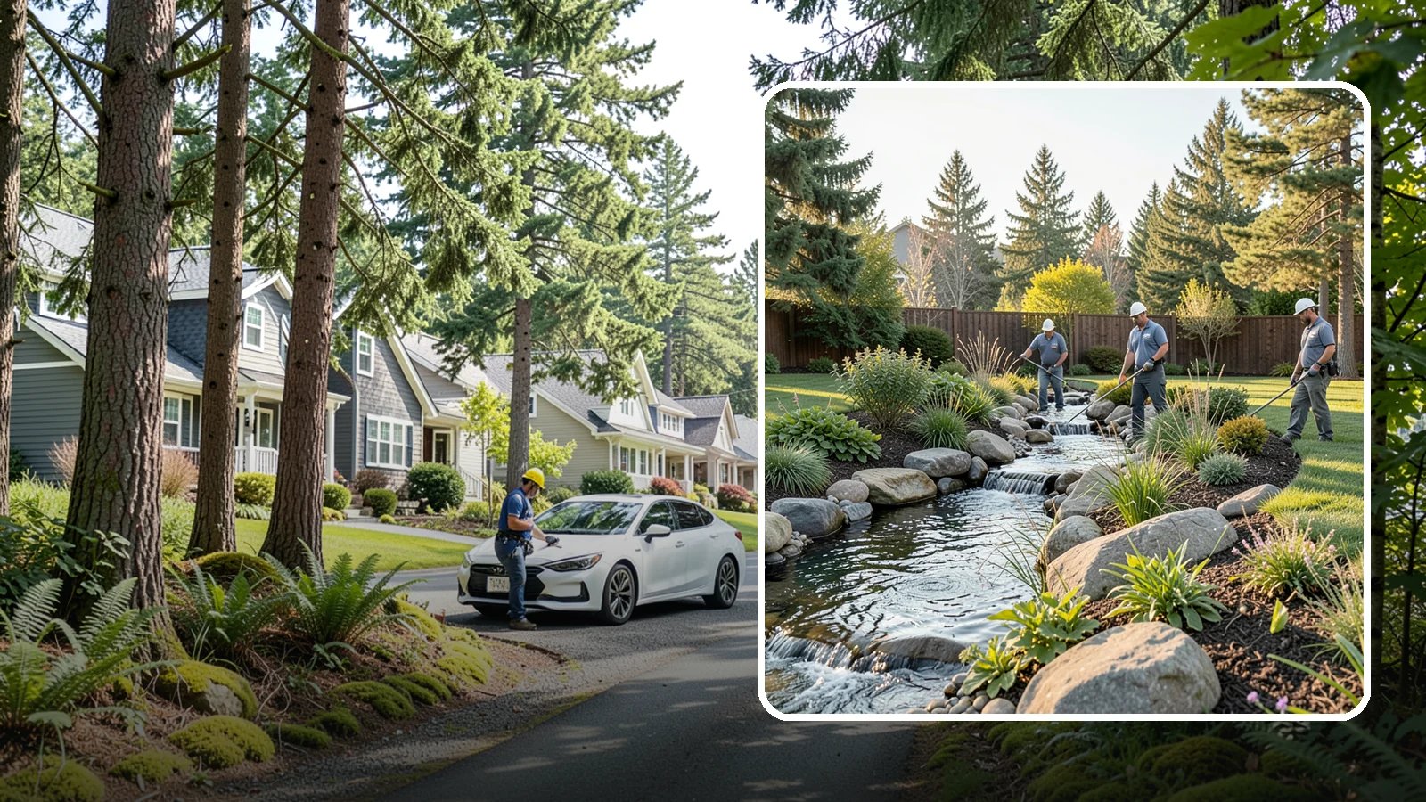 Stream Installation in Normandy Park, King County, WA - Meandering garden streams that wind through the landscape with the natural sound of flowing water.
