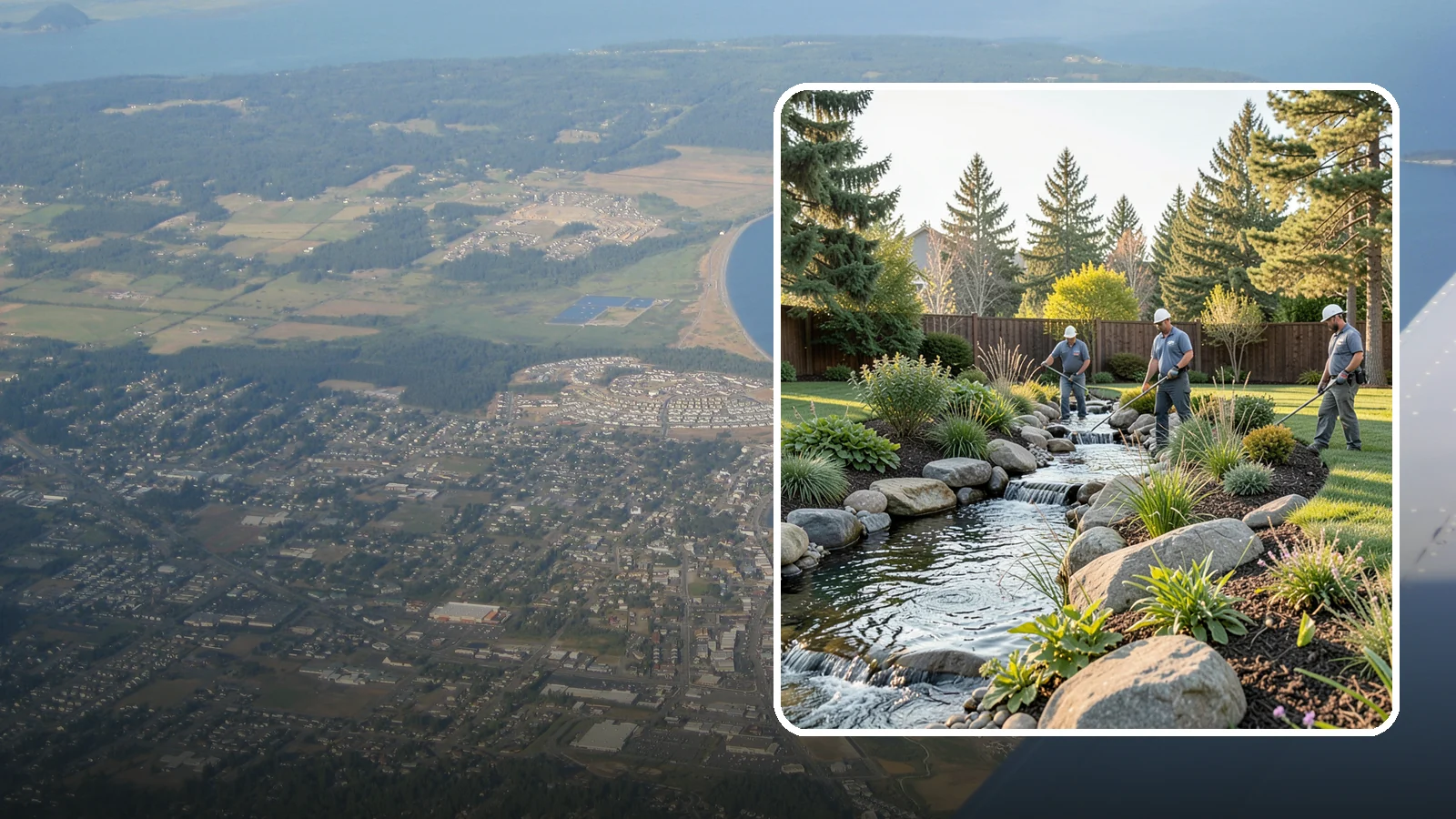 Stream Installation in Oak Harbor, Island County, WA - Meandering garden streams that wind through the landscape with the natural sound of flowing water.