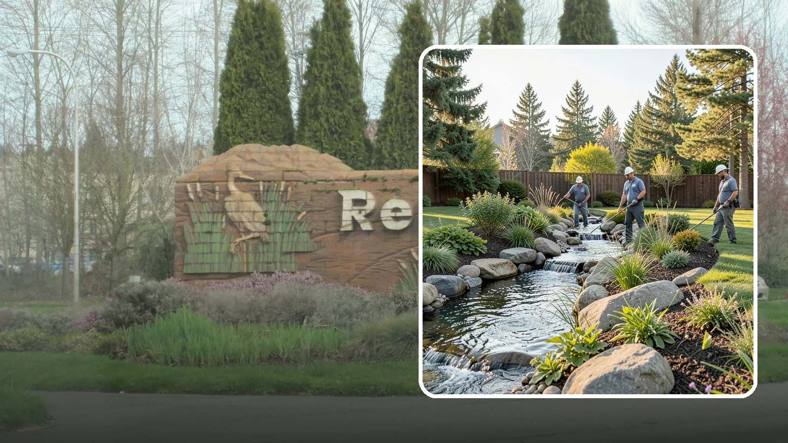 Stream Installation in Renton, King County, WA - Meandering garden streams that wind through the landscape with the natural sound of flowing water.