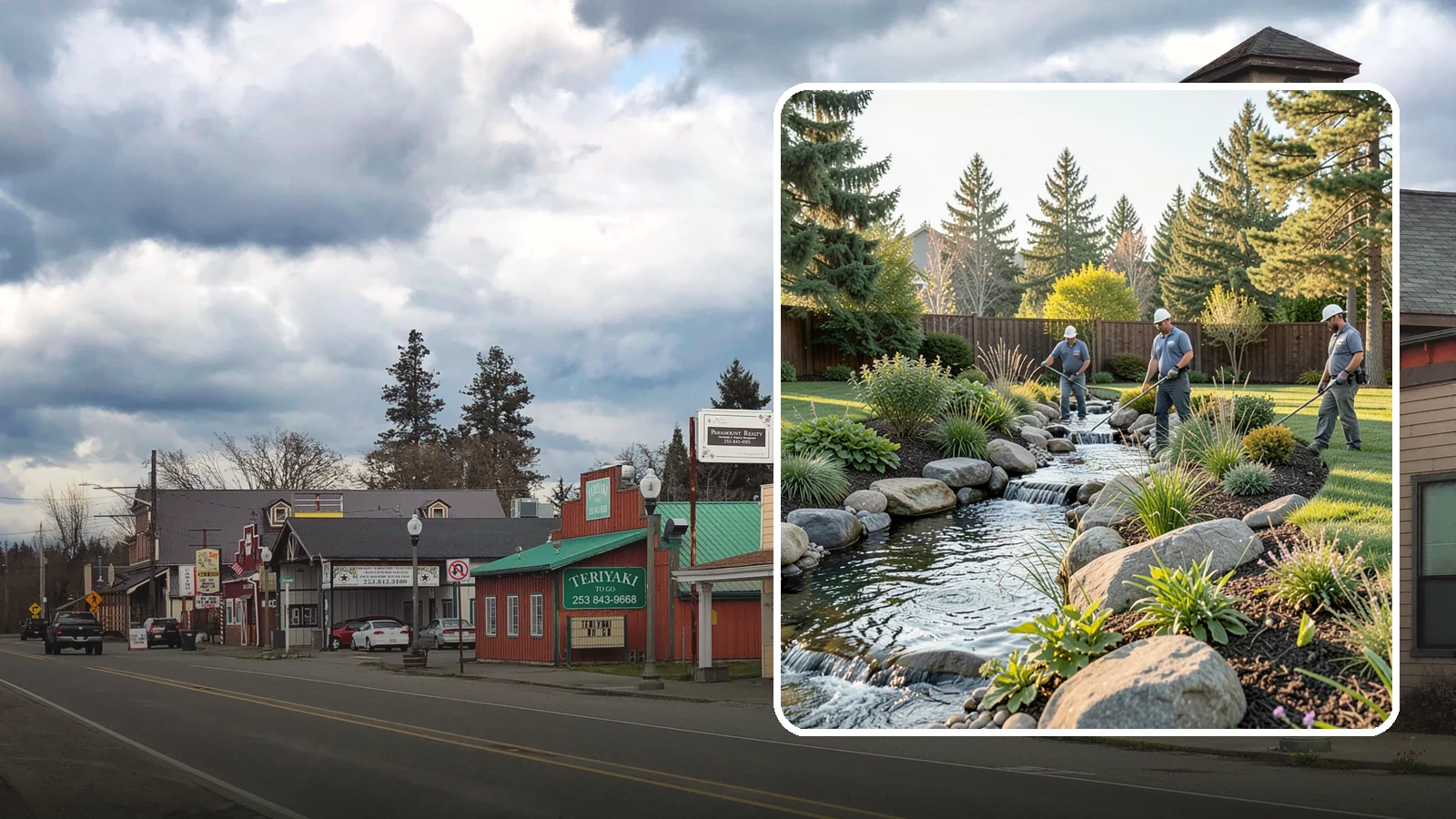 Stream Installation in Roy, Pierce County, WA - Meandering garden streams that wind through the landscape with the natural sound of flowing water.