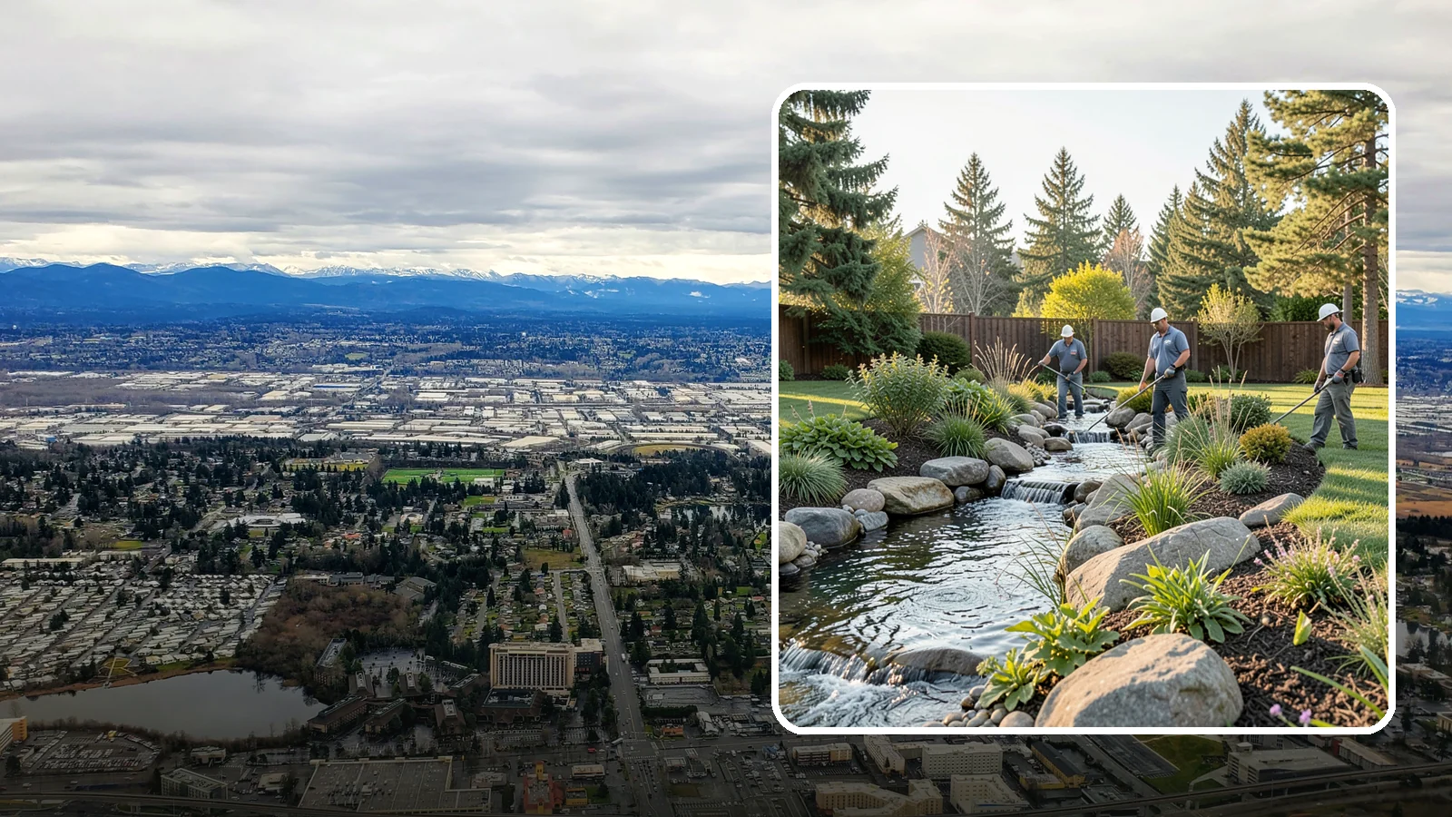 Stream Installation in SeaTac, King County, WA - Meandering garden streams that wind through the landscape with the natural sound of flowing water.