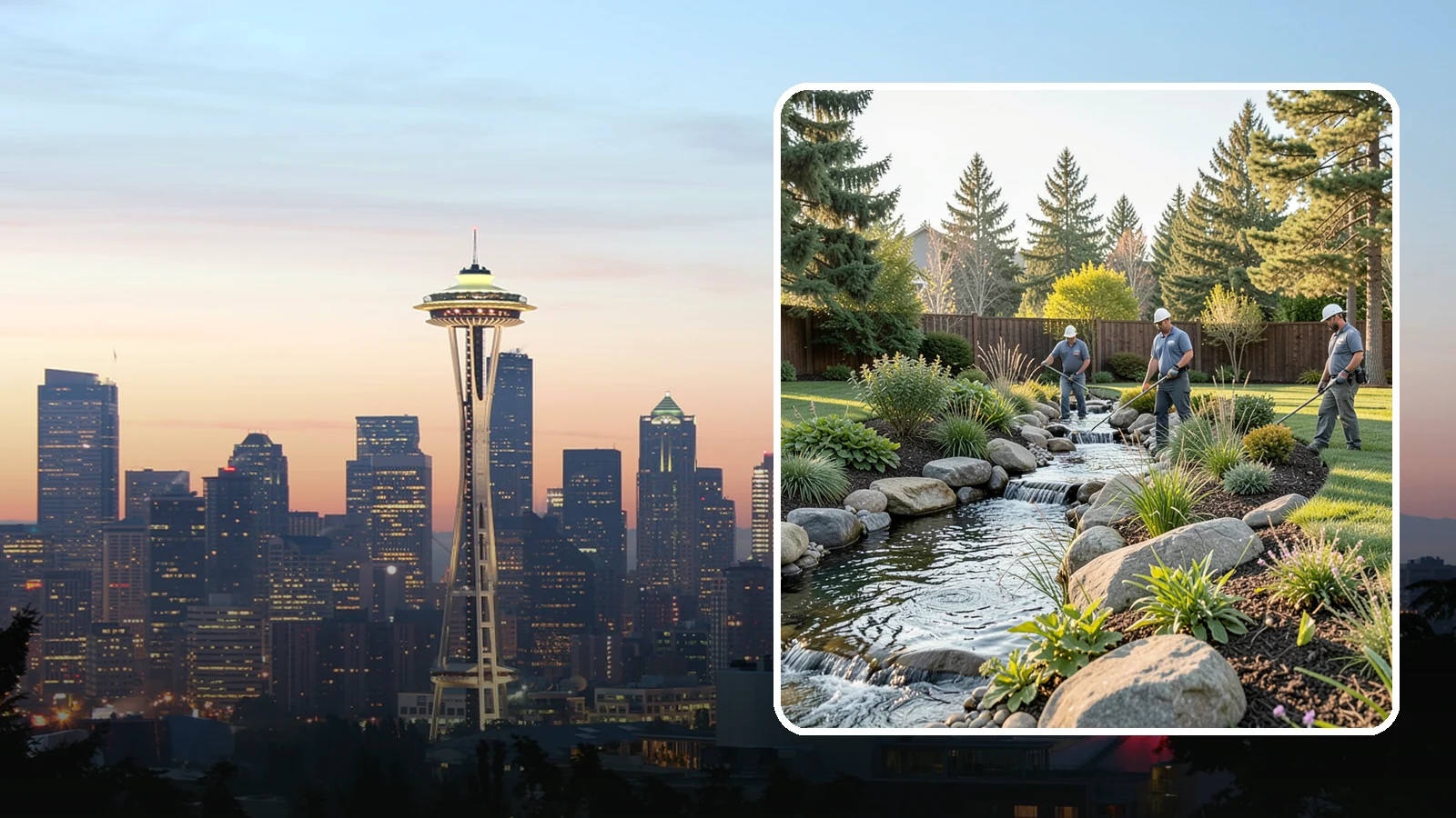Stream Installation in Seattle, King County, WA - Meandering garden streams that wind through the landscape with the natural sound of flowing water.