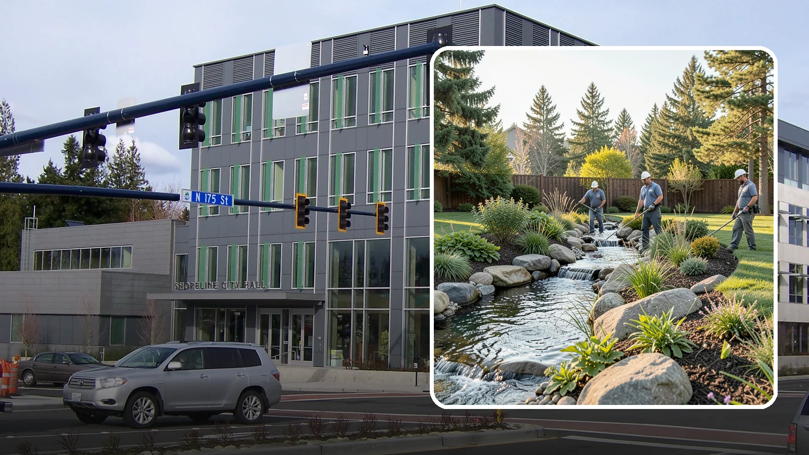 Stream Installation in Shoreline, King County, WA - Meandering garden streams that wind through the landscape with the natural sound of flowing water.