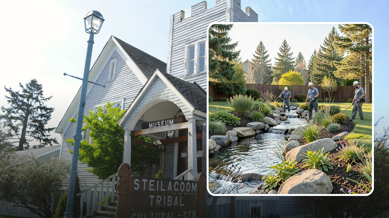 Stream Installation in Steilacoom, Pierce County, WA - Meandering garden streams that wind through the landscape with the natural sound of flowing water.