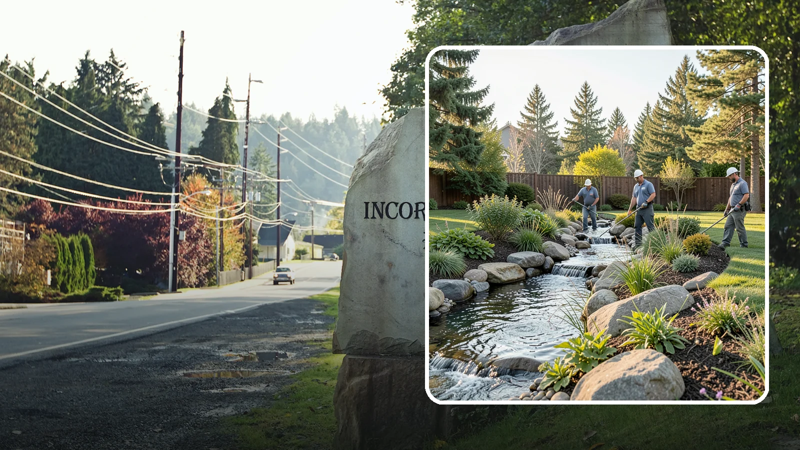 Stream Installation in Wilkeson, Pierce County, WA - Meandering garden streams that wind through the landscape with the natural sound of flowing water.