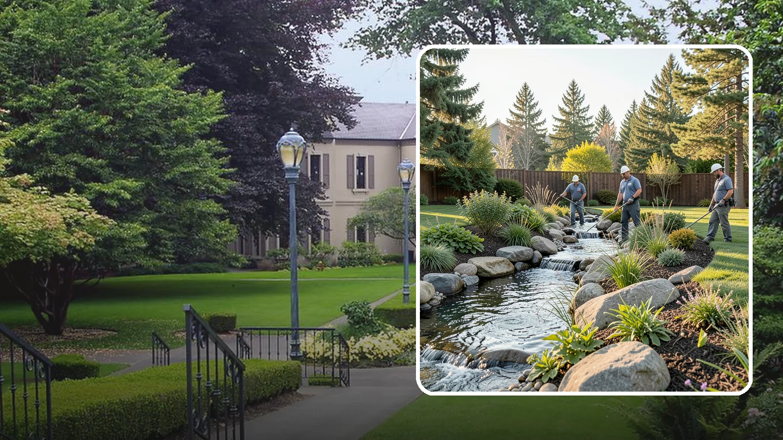Stream Installation in Woodinville, King County, WA - Meandering garden streams that wind through the landscape with the natural sound of flowing water.