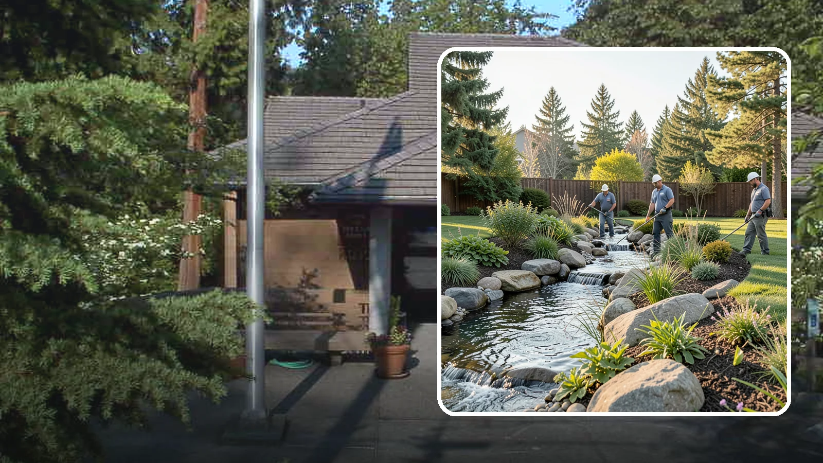 Stream Installation in Yarrow Point, King County, WA - Meandering garden streams that wind through the landscape with the natural sound of flowing water.
