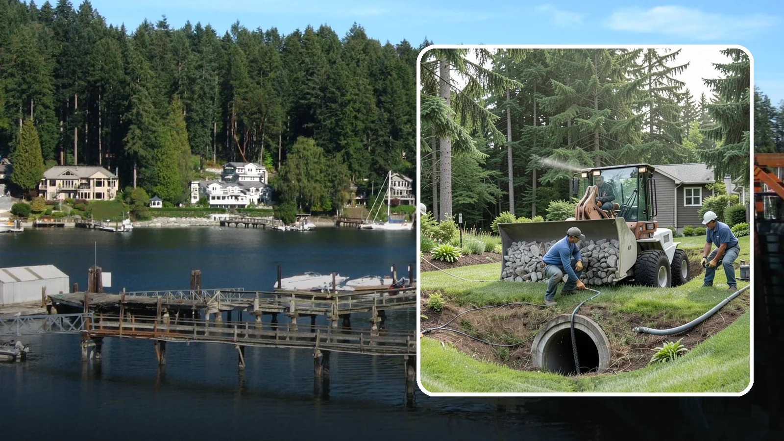 Sump Pump Drainage in Gig Harbor, Pierce County, WA - We install sump pump systems that actively collect and pump water out of low areas where gravity drainage is not possible.