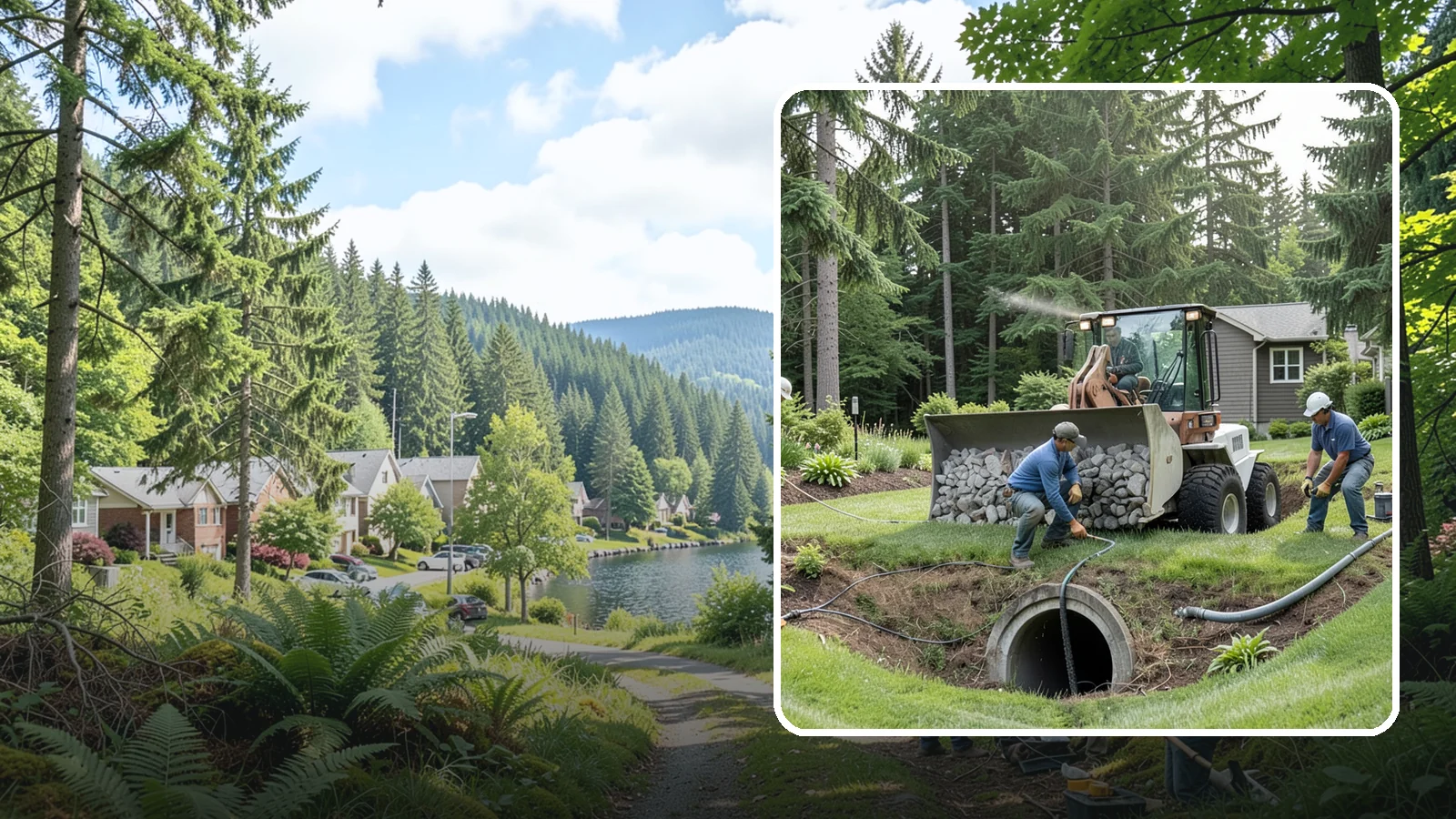 Sump Pump Drainage in Lake Forest Park, King County, WA - We install sump pump systems that actively collect and pump water out of low areas where gravity drainage is not possible.