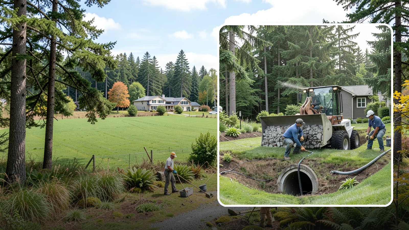 Sump Pump Drainage in Lyman, Skagit County, WA - We install sump pump systems that actively collect and pump water out of low areas where gravity drainage is not possible.