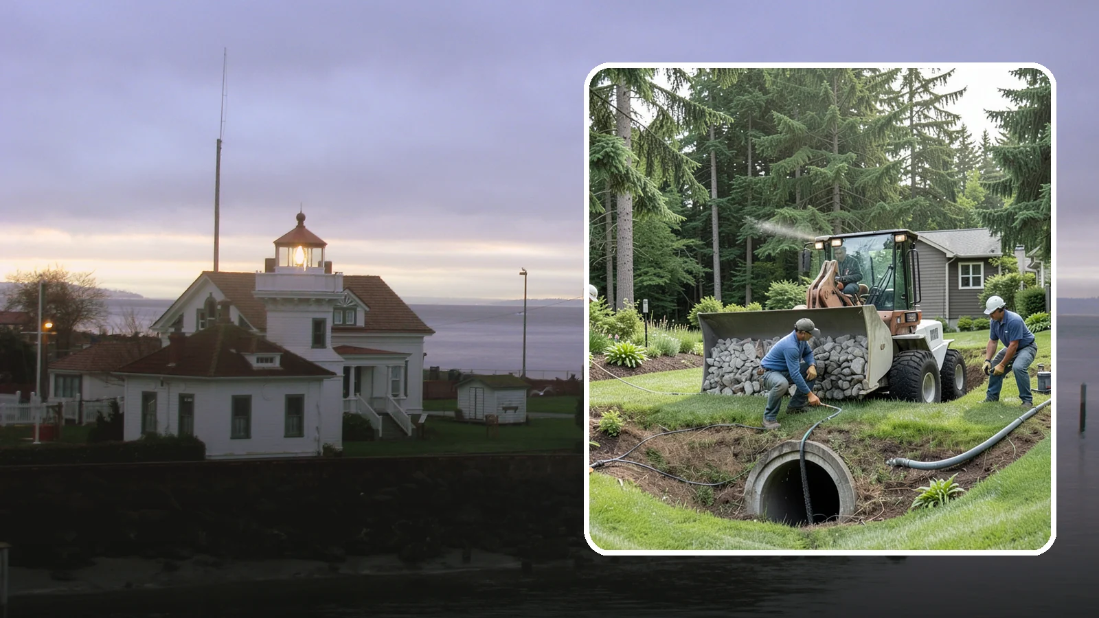 Sump Pump Drainage in Mukilteo, Snohomish County, WA - We install sump pump systems that actively collect and pump water out of low areas where gravity drainage is not possible.