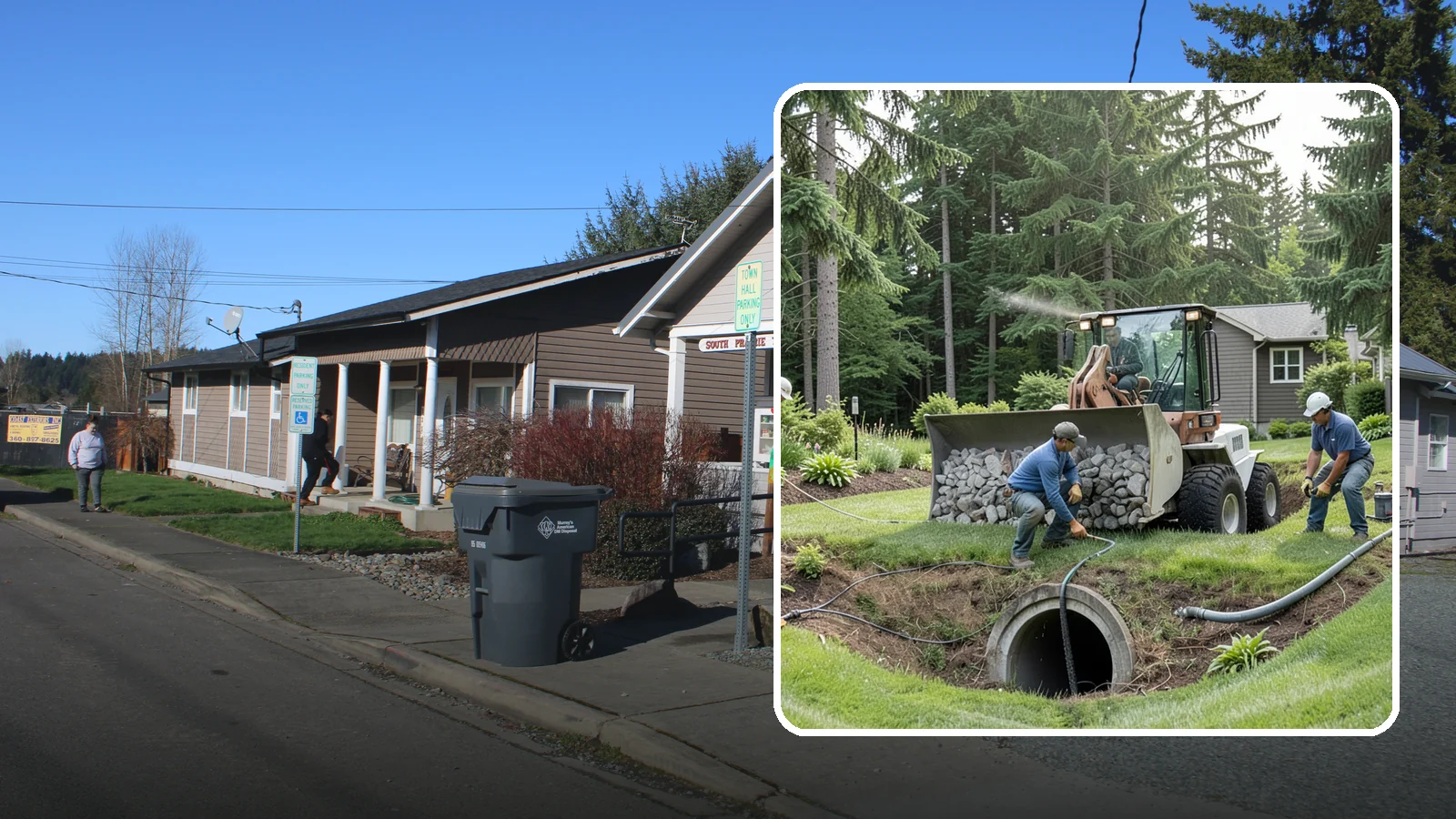 Sump Pump Drainage in South Prairie, Pierce County, WA - We install sump pump systems that actively collect and pump water out of low areas where gravity drainage is not possible.