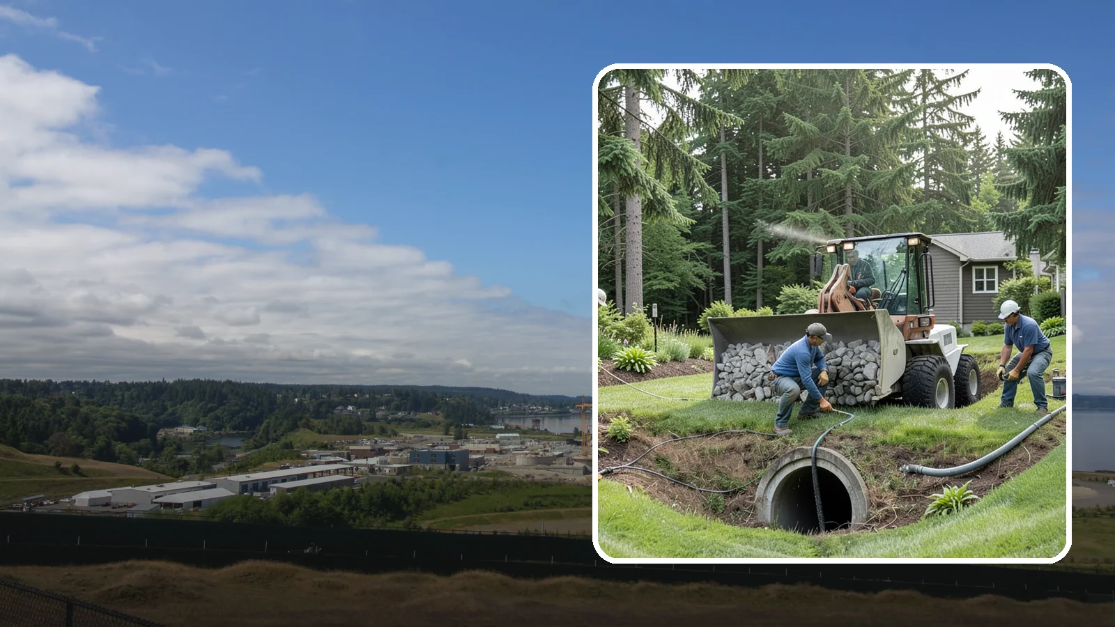 Sump Pump Drainage in University Place, Pierce County, WA - We install sump pump systems that actively collect and pump water out of low areas where gravity drainage is not possible.