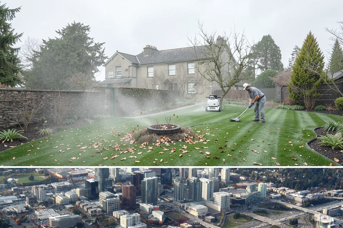 Surface Drainage Solution in Bellevue, King County, WA - Ideal in late spring through early fall when soil is workable for regrading and new turf can establish before winter rains.