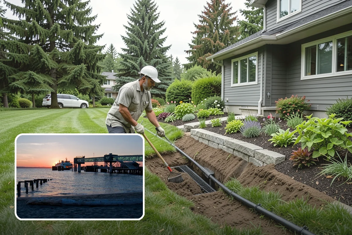 Surface Drainage Solution in Edmonds, Snohomish County, WA - Eliminates puddles and soggy lawn spots