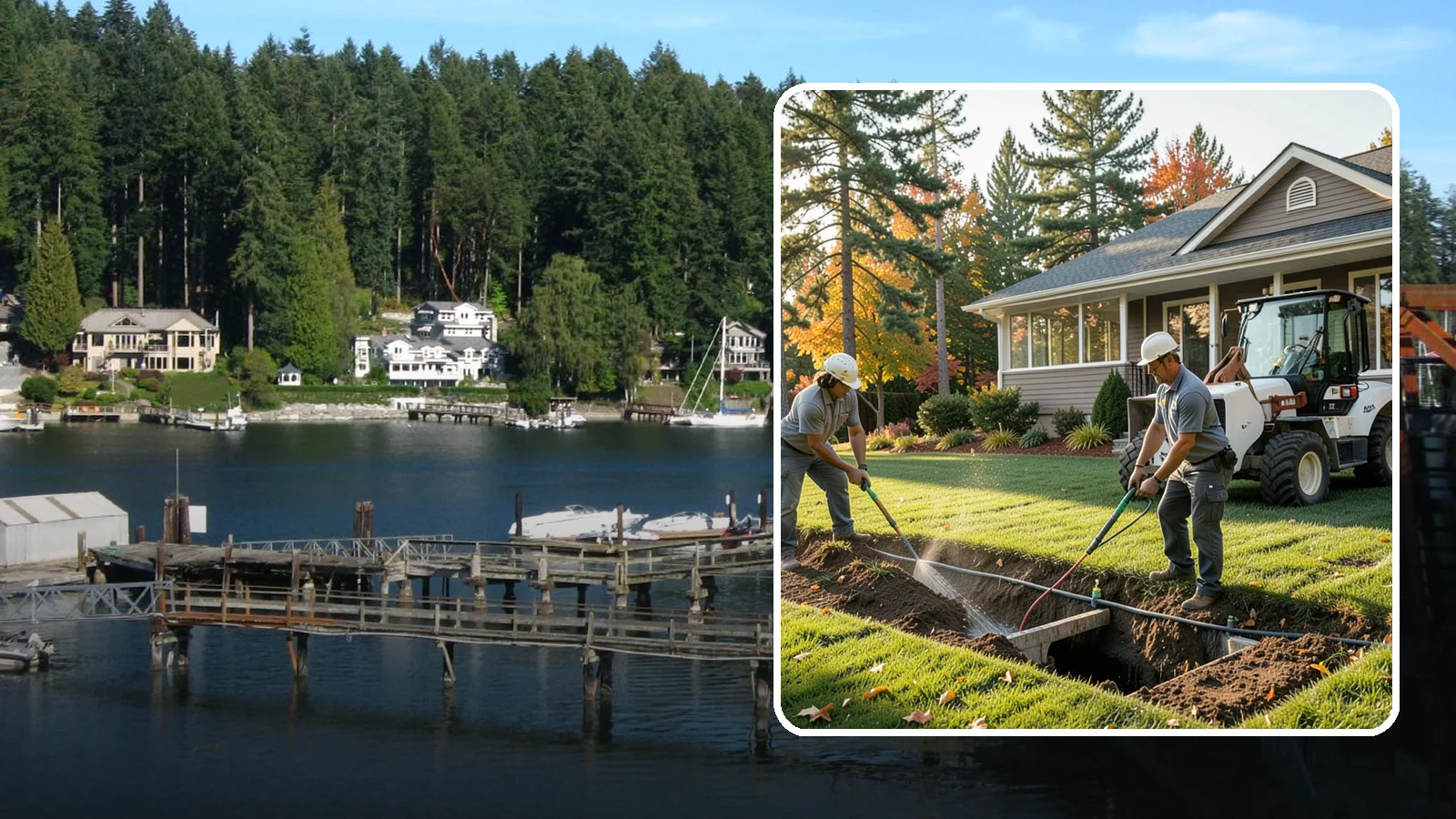 Surface Drainage Solution in Gig Harbor, Pierce County, WA - We regrade and install catch basins with piping to move standing surface water off your lawn and away from the house.