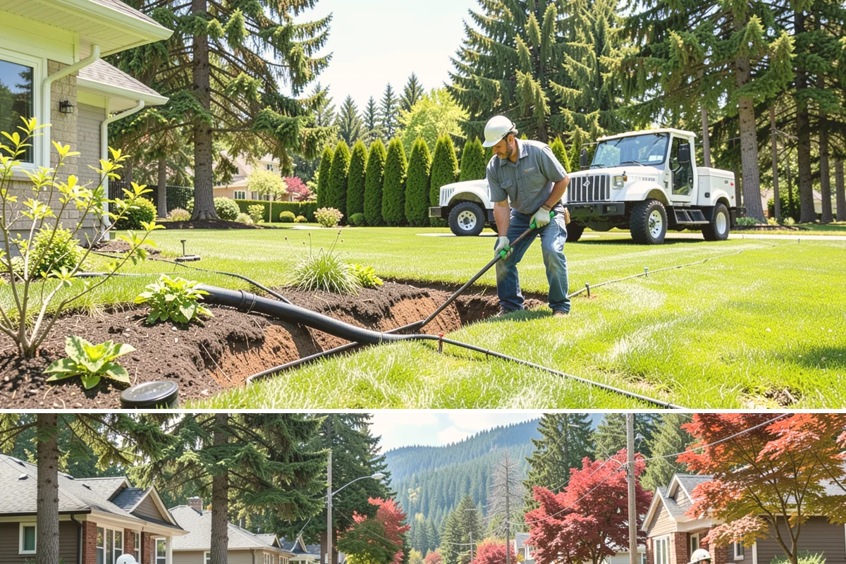 Surface Drainage Solution in Hunts Point, King County, WA - Ideal in late spring through early fall when soil is workable for regrading and new turf can establish before winter rains.
