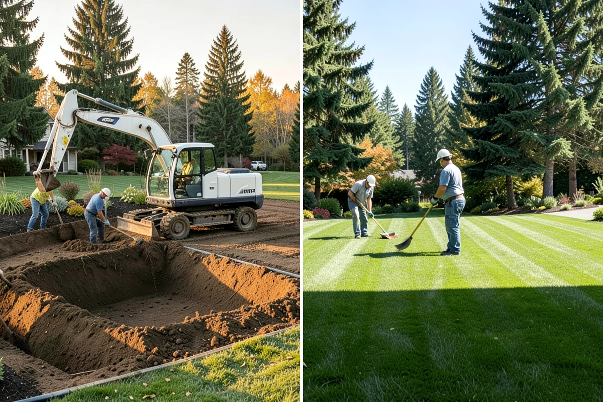 Surface Drainage Solution in Seattle, King County, WA - Survey the yard grade and map where water pools