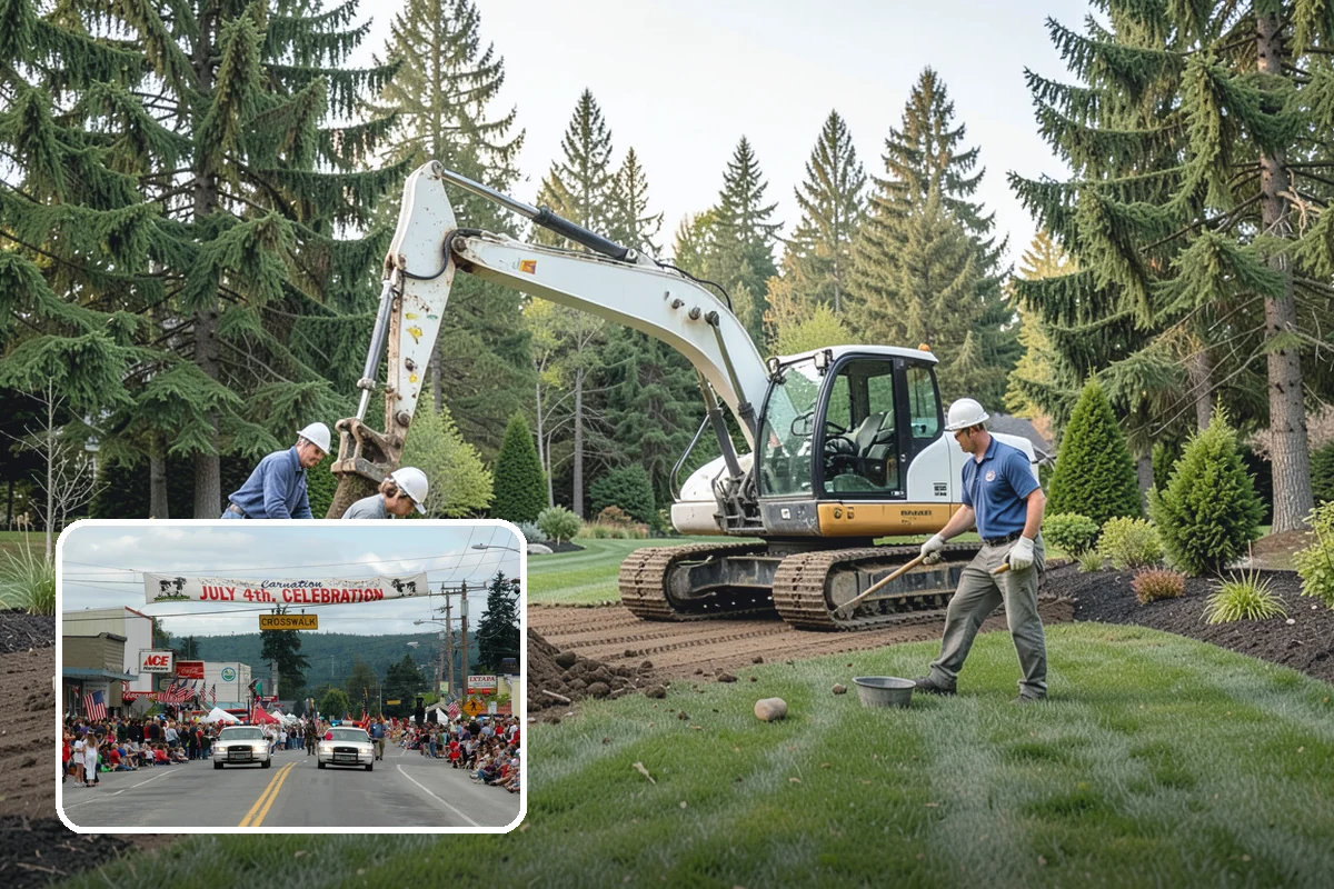 Swale Installation in Carnation, King County, WA - Channels stormwater along a controlled path