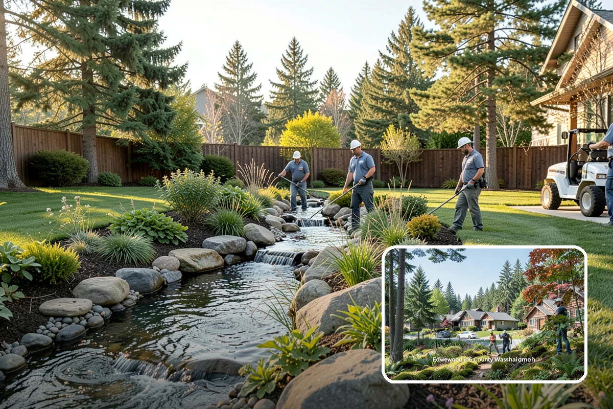 Swale Installation in Edgewood, Pierce County, WA - Channels stormwater along a controlled path