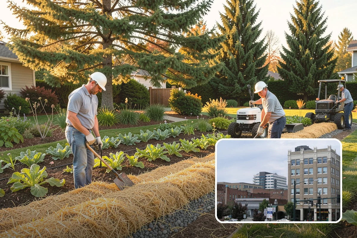 Swale Installation in Everett, Snohomish County, WA - Channels stormwater along a controlled path