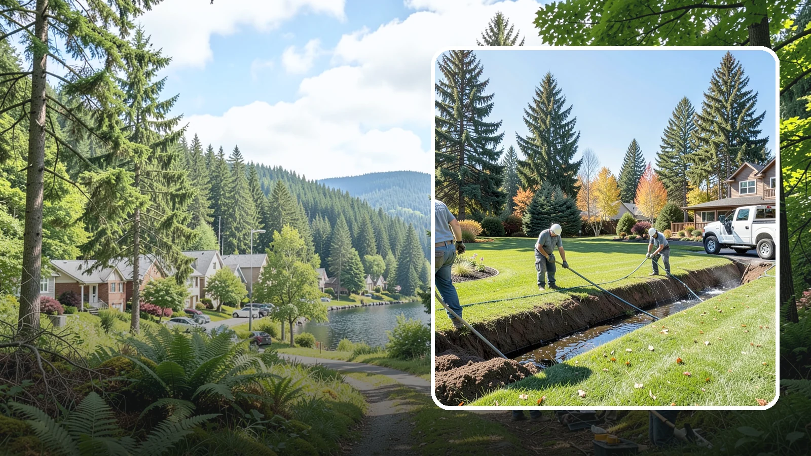 Swale Installation in Lake Forest Park, King County, WA - We shape vegetated swales that channel and slow stormwater across your property while filtering runoff naturally.