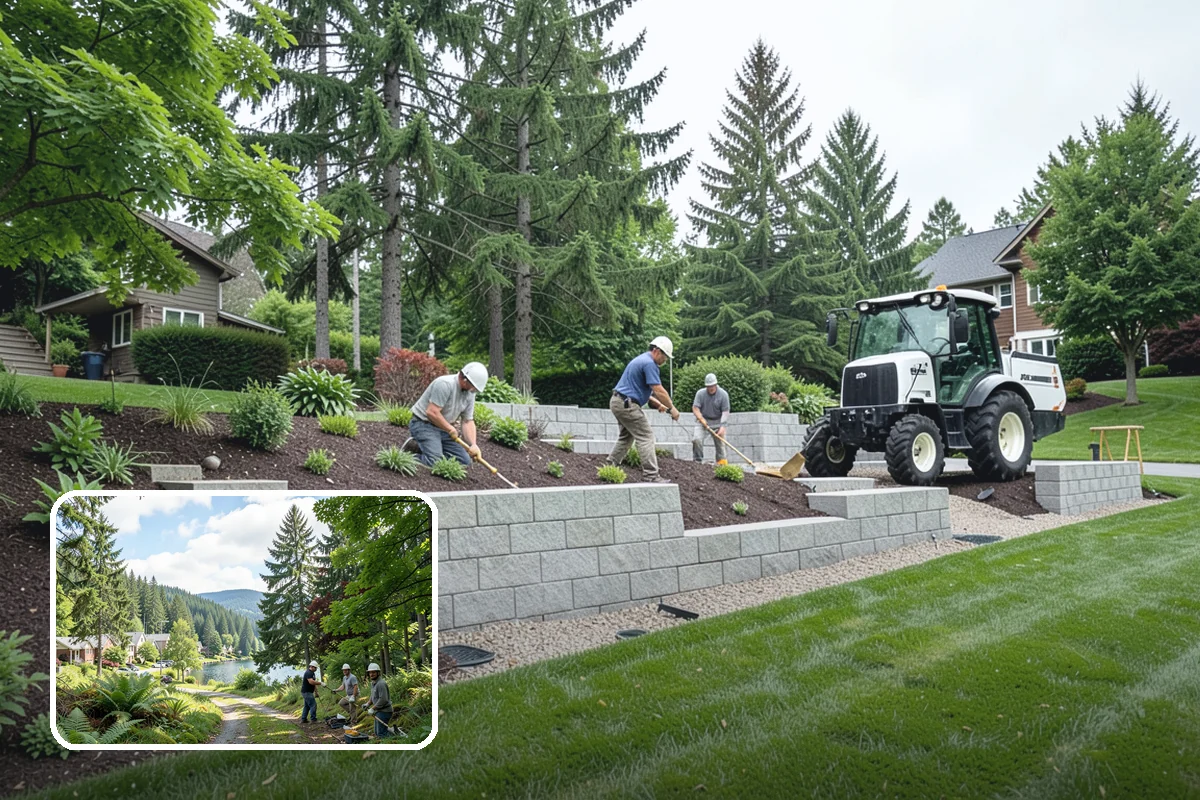 Swale Installation in Lake Forest Park, King County, WA - Channels stormwater along a controlled path