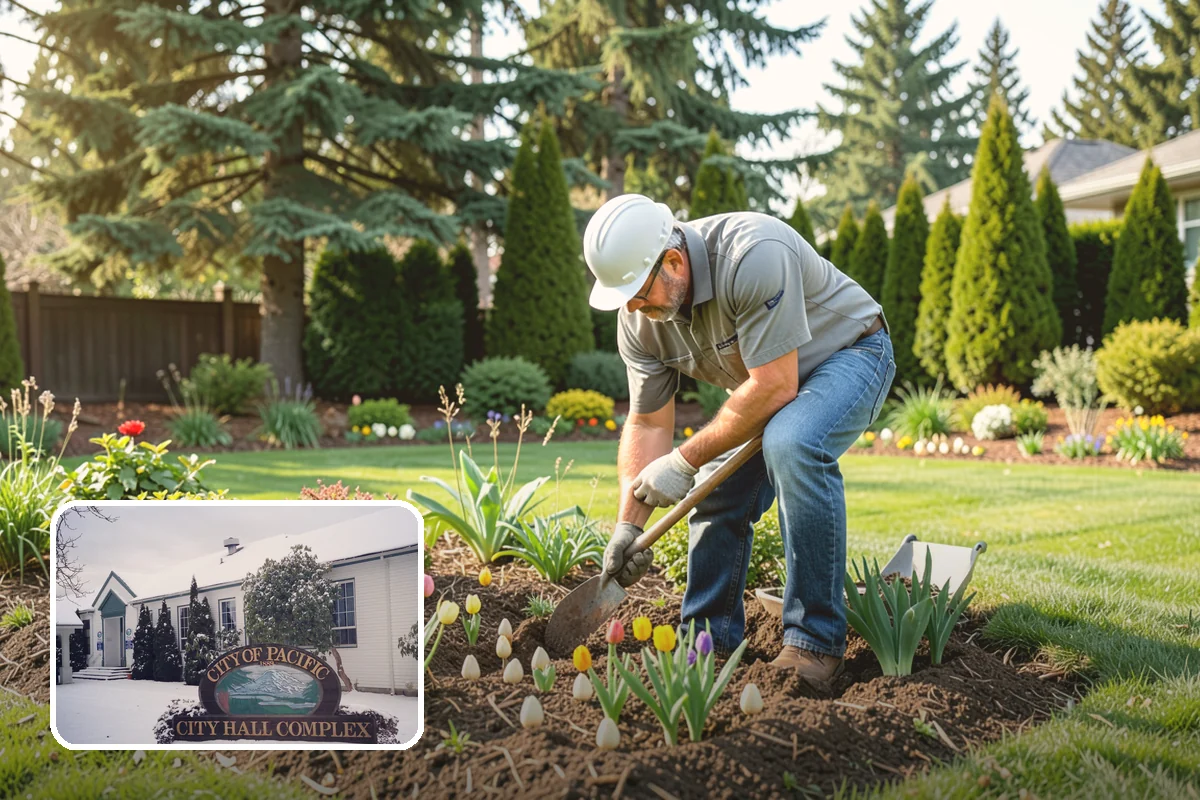 Swale Installation in Pacific, King County, WA - Channels stormwater along a controlled path