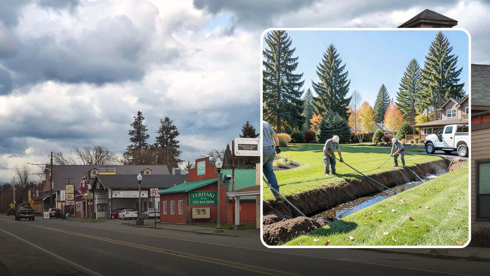 Swale Installation in Roy, Pierce County, WA - We shape vegetated swales that channel and slow stormwater across your property while filtering runoff naturally.