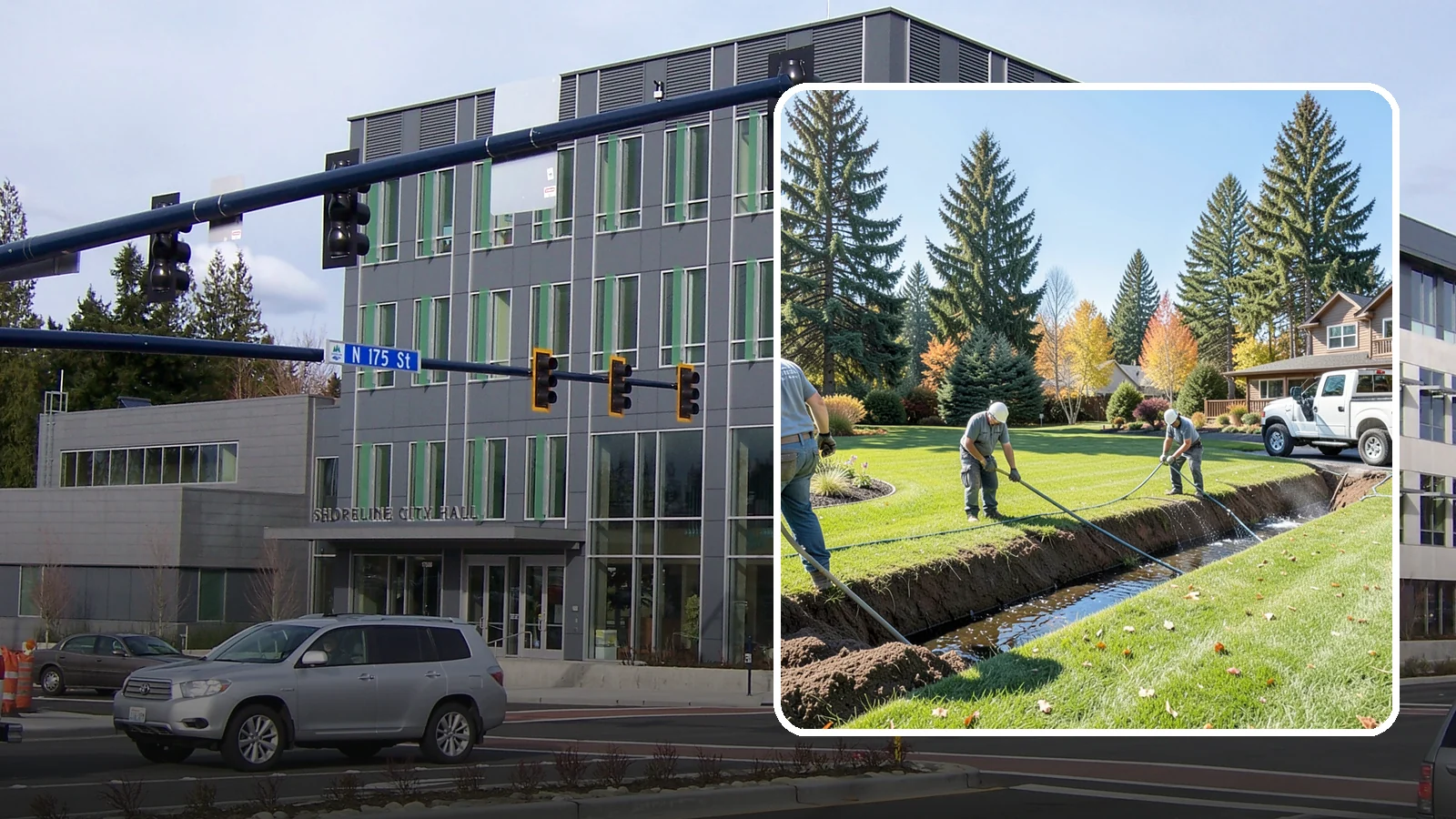 Swale Installation in Shoreline, King County, WA - We shape vegetated swales that channel and slow stormwater across your property while filtering runoff naturally.