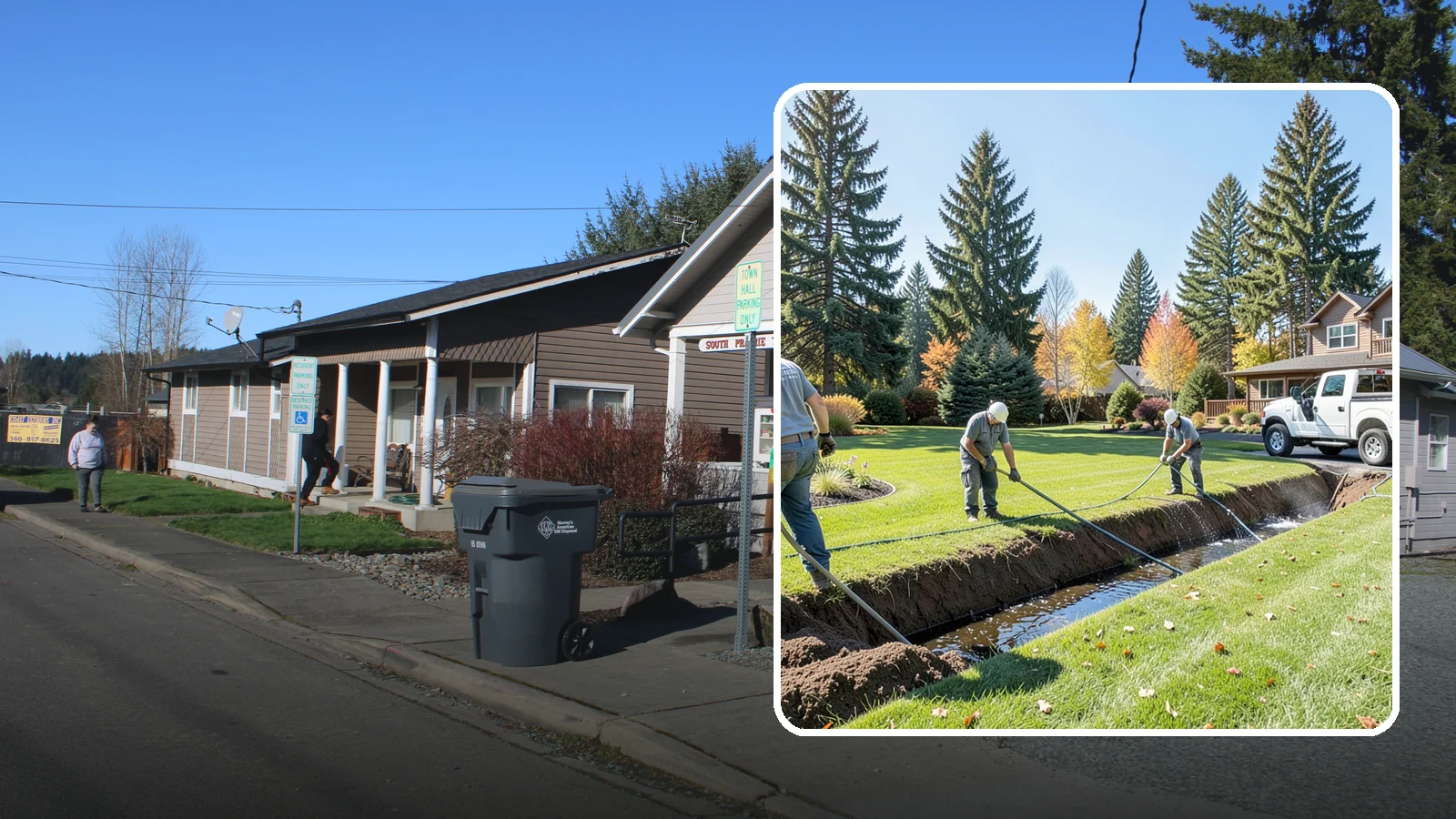 Swale Installation in South Prairie, Pierce County, WA - We shape vegetated swales that channel and slow stormwater across your property while filtering runoff naturally.