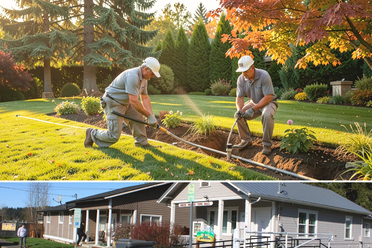 Swale Installation in South Prairie, Pierce County, WA - Best built in early fall or spring so plantings establish during the wet season and stabilize the channel before heavy flows.