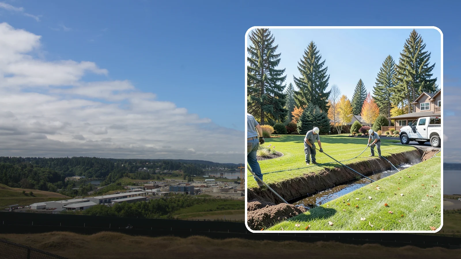 Swale Installation in University Place, Pierce County, WA - We shape vegetated swales that channel and slow stormwater across your property while filtering runoff naturally.