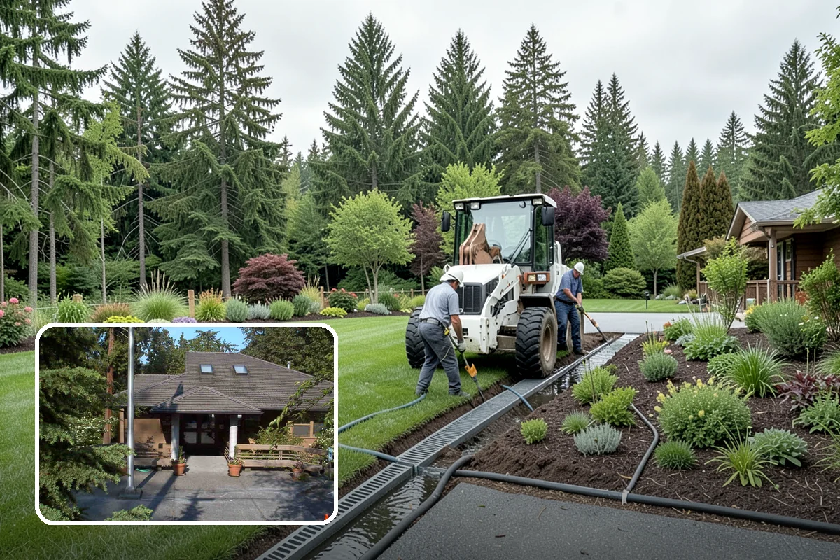Swale Installation in Yarrow Point, King County, WA - Channels stormwater along a controlled path