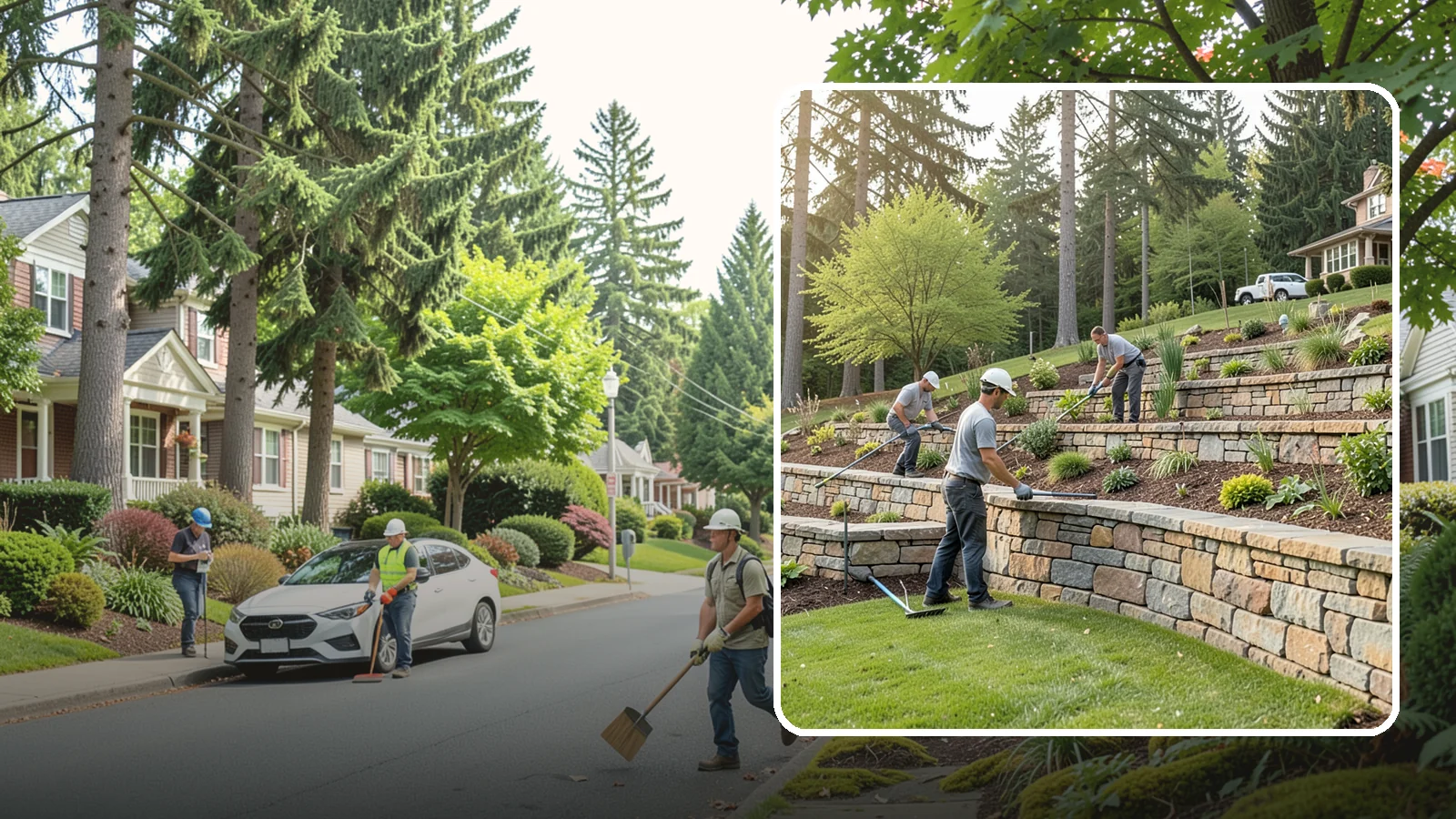 Terracing in Beaux Arts Village, King County, WA - Terraced landscaping that transforms steep, unusable slopes into level, plantable, usable tiers.
