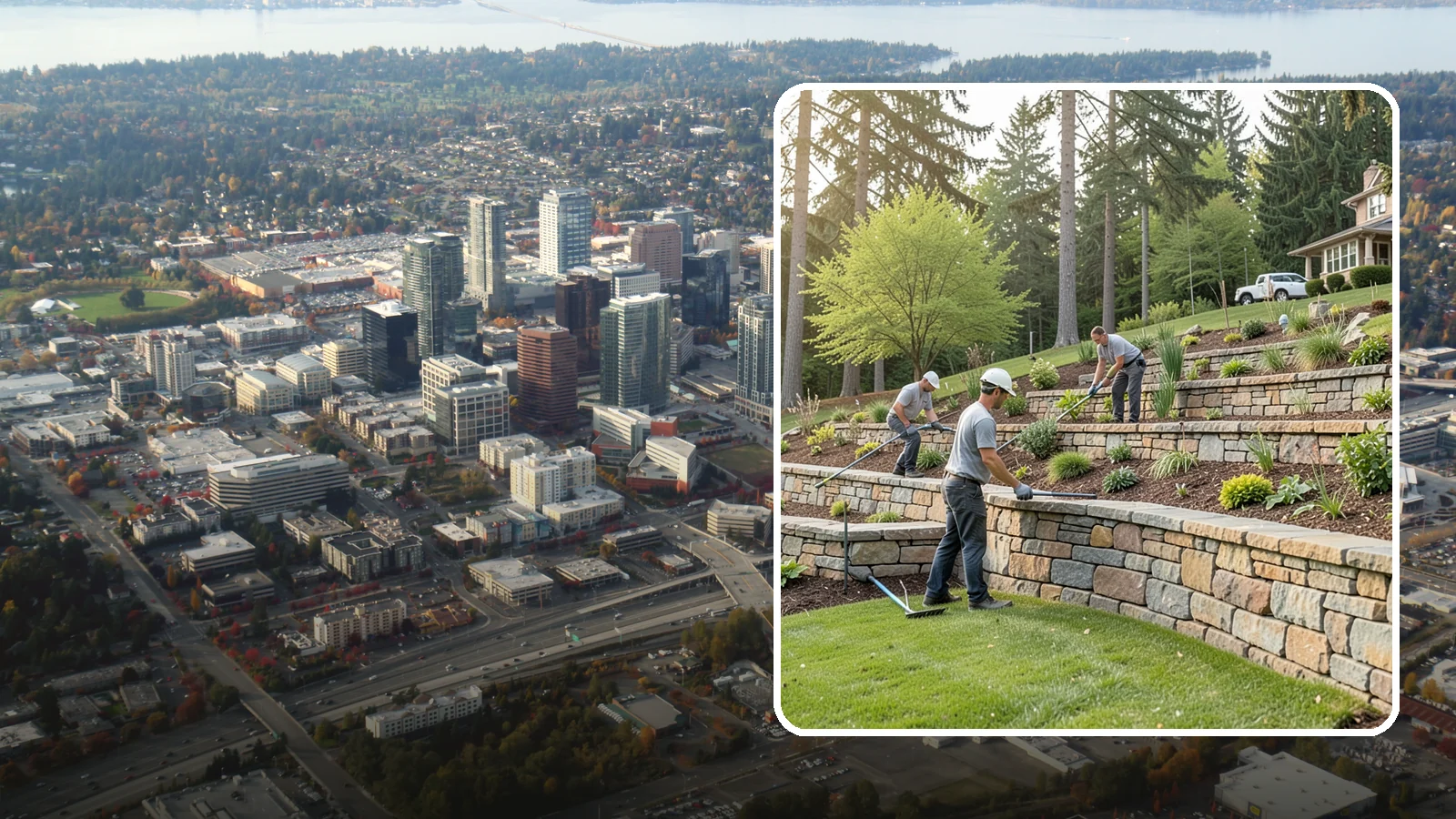 Terracing in Bellevue, King County, WA - Terraced landscaping that transforms steep, unusable slopes into level, plantable, usable tiers.
