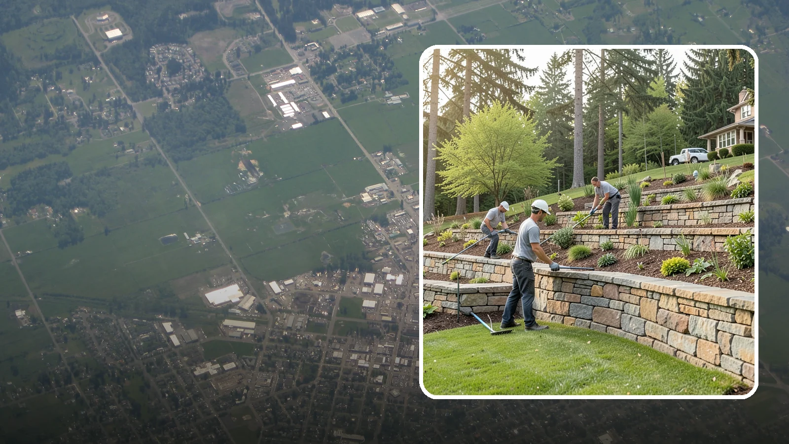 Terracing in Enumclaw, King County, WA - Terraced landscaping that transforms steep, unusable slopes into level, plantable, usable tiers.