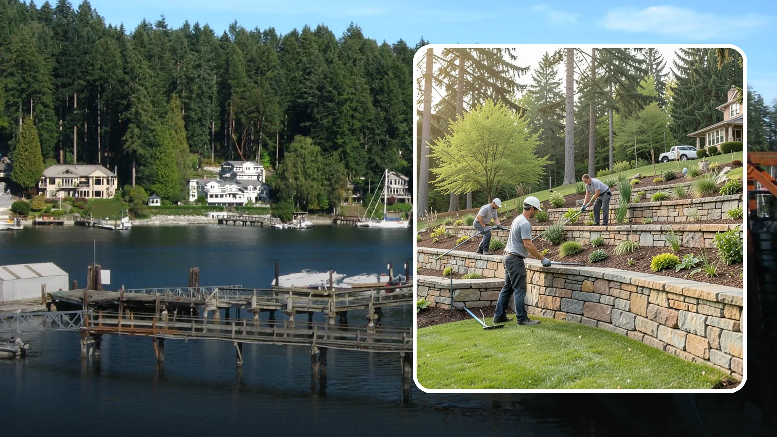 Terracing in Gig Harbor, Pierce County, WA - Terraced landscaping that transforms steep, unusable slopes into level, plantable, usable tiers.