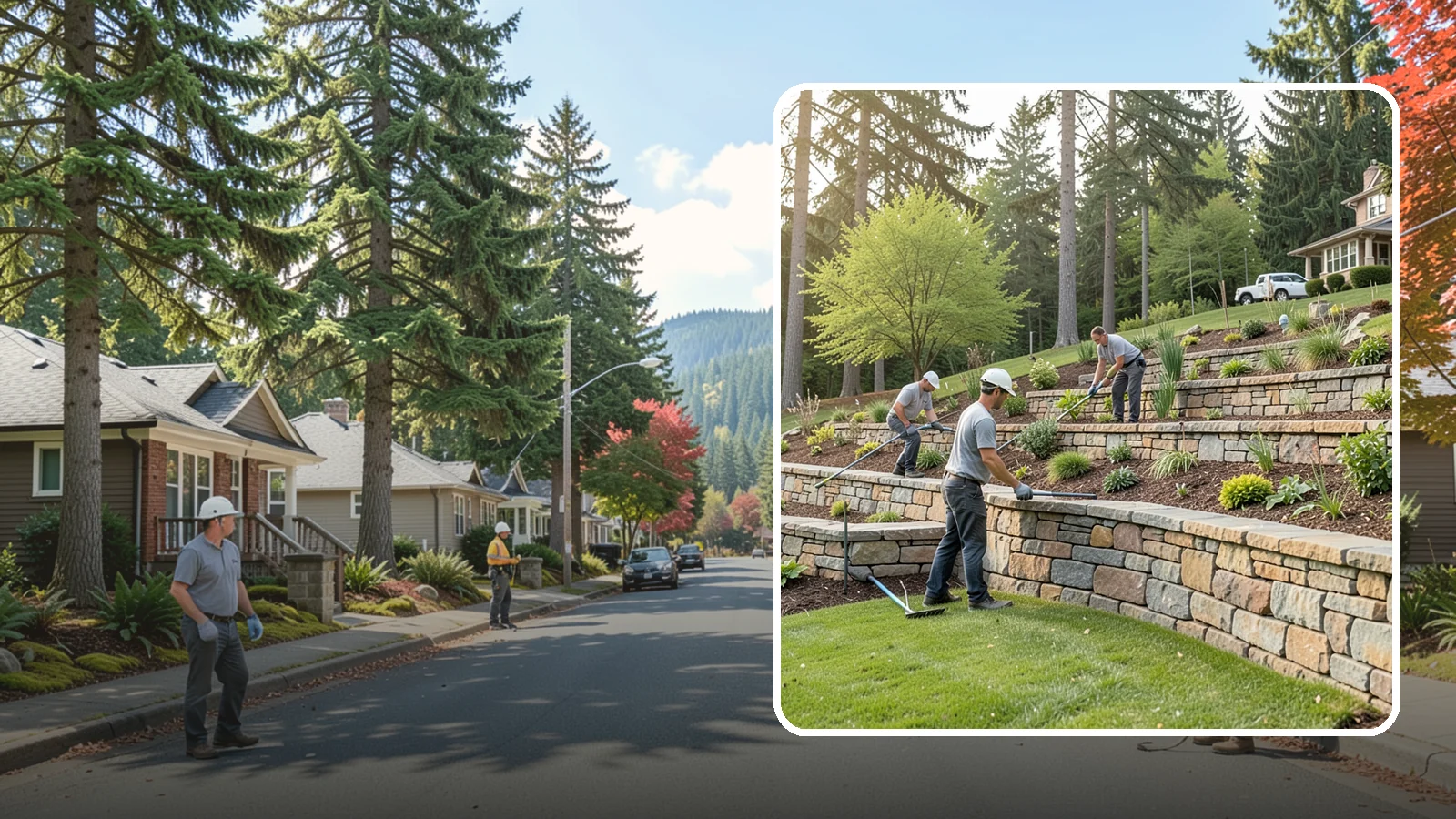 Terracing in Hunts Point, King County, WA - Terraced landscaping that transforms steep, unusable slopes into level, plantable, usable tiers.