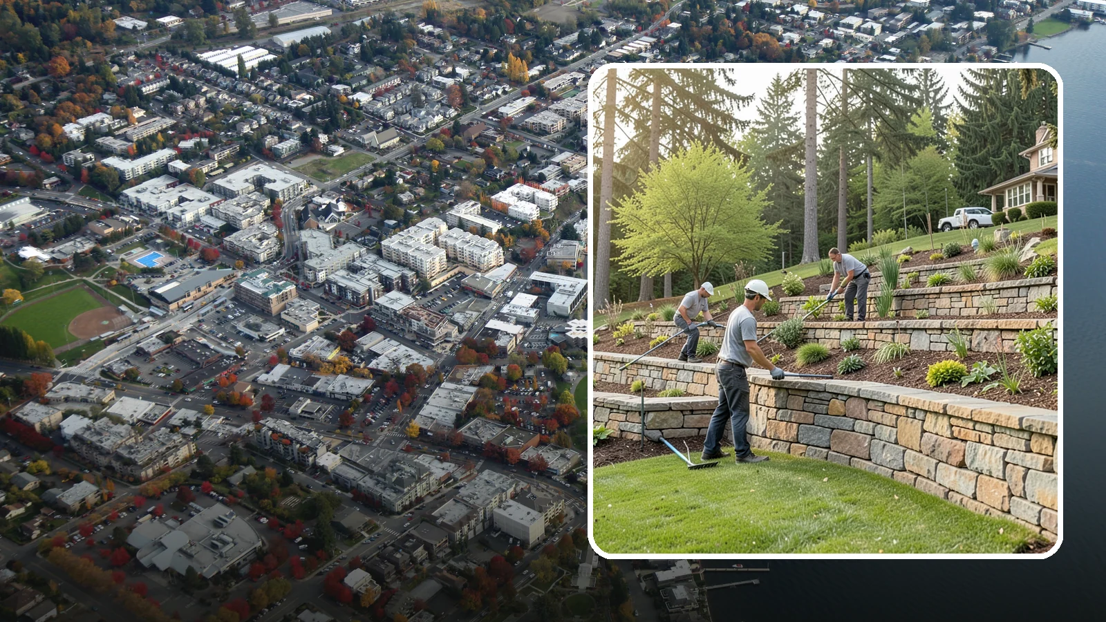 Terracing in Kirkland, King County, WA - Terraced landscaping that transforms steep, unusable slopes into level, plantable, usable tiers.