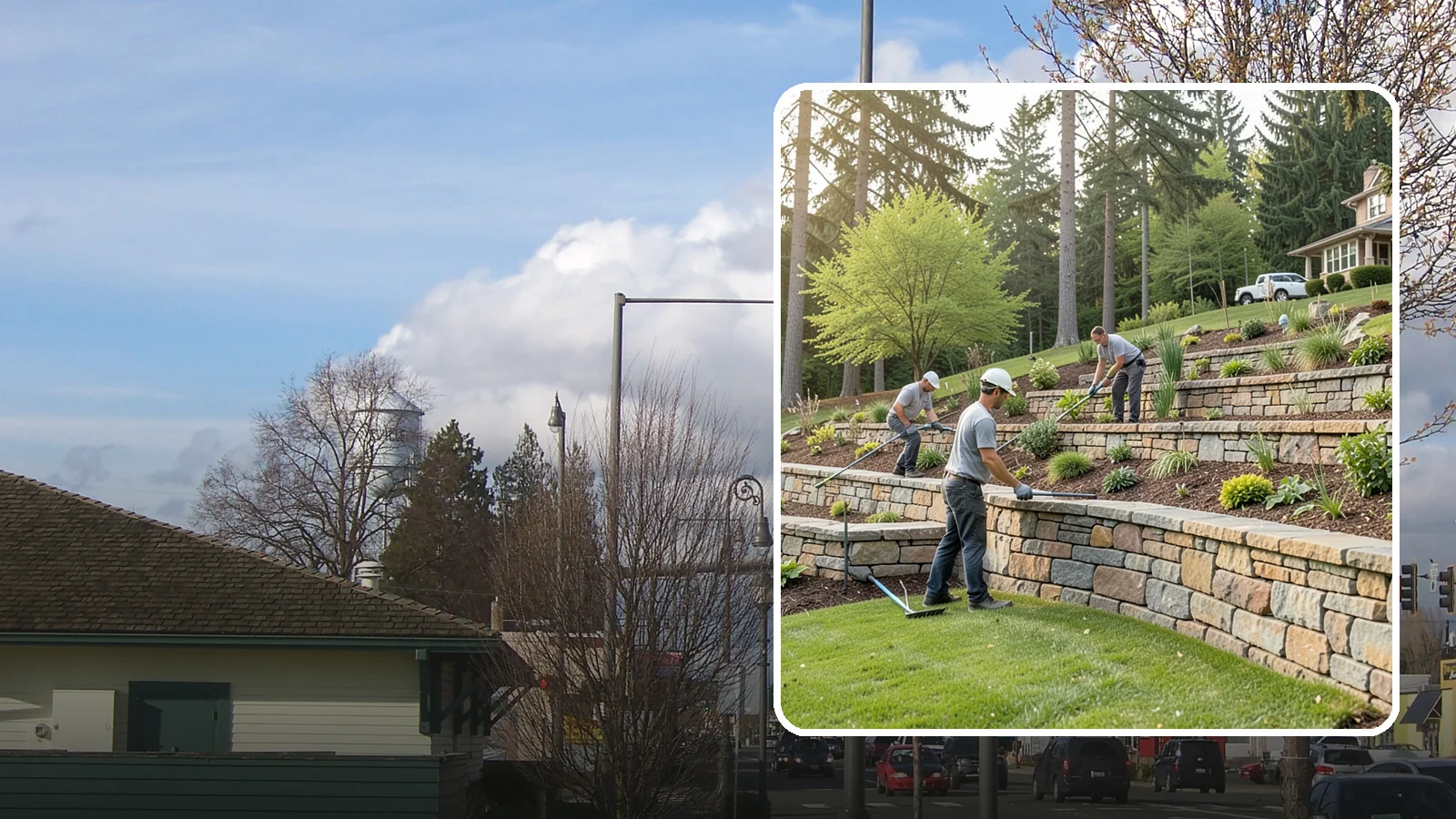 Terracing in Marysville, Snohomish County, WA - Terraced landscaping that transforms steep, unusable slopes into level, plantable, usable tiers.