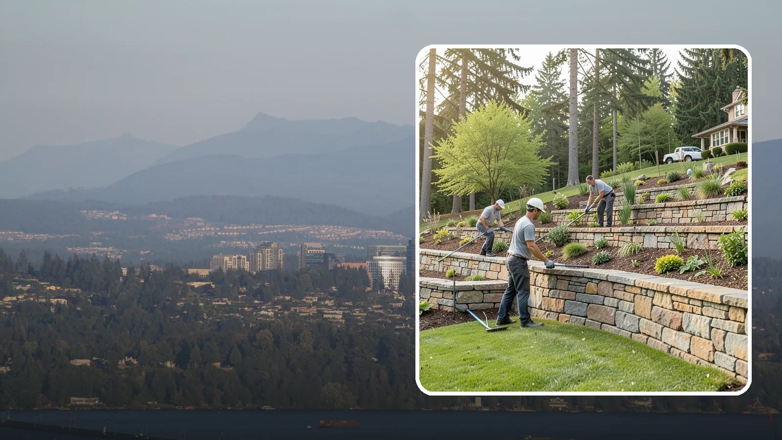 Terracing in Medina, King County, WA - Terraced landscaping that transforms steep, unusable slopes into level, plantable, usable tiers.