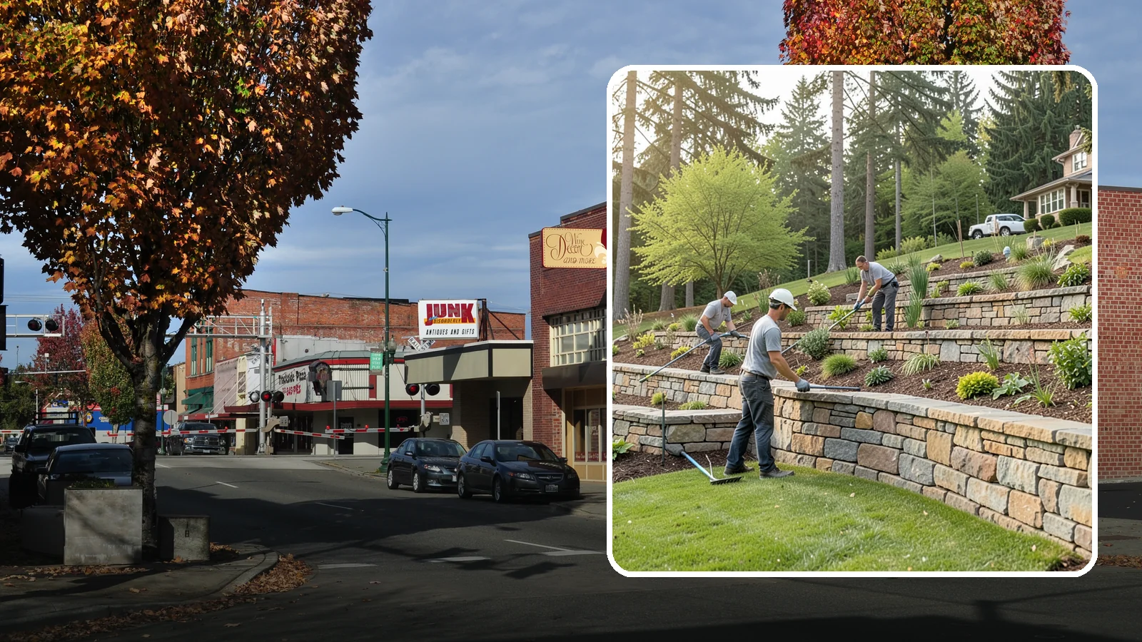 Terracing in Puyallup, Pierce County, WA - Terraced landscaping that transforms steep, unusable slopes into level, plantable, usable tiers.